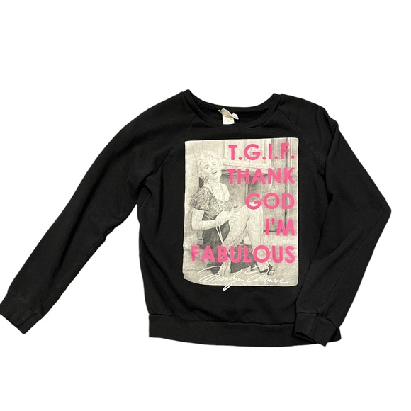 Marilyn Monroe ™ Black Cut Out Back “Thank God I’m Fabulous” Sweatshirt M - Picture 1 of 3